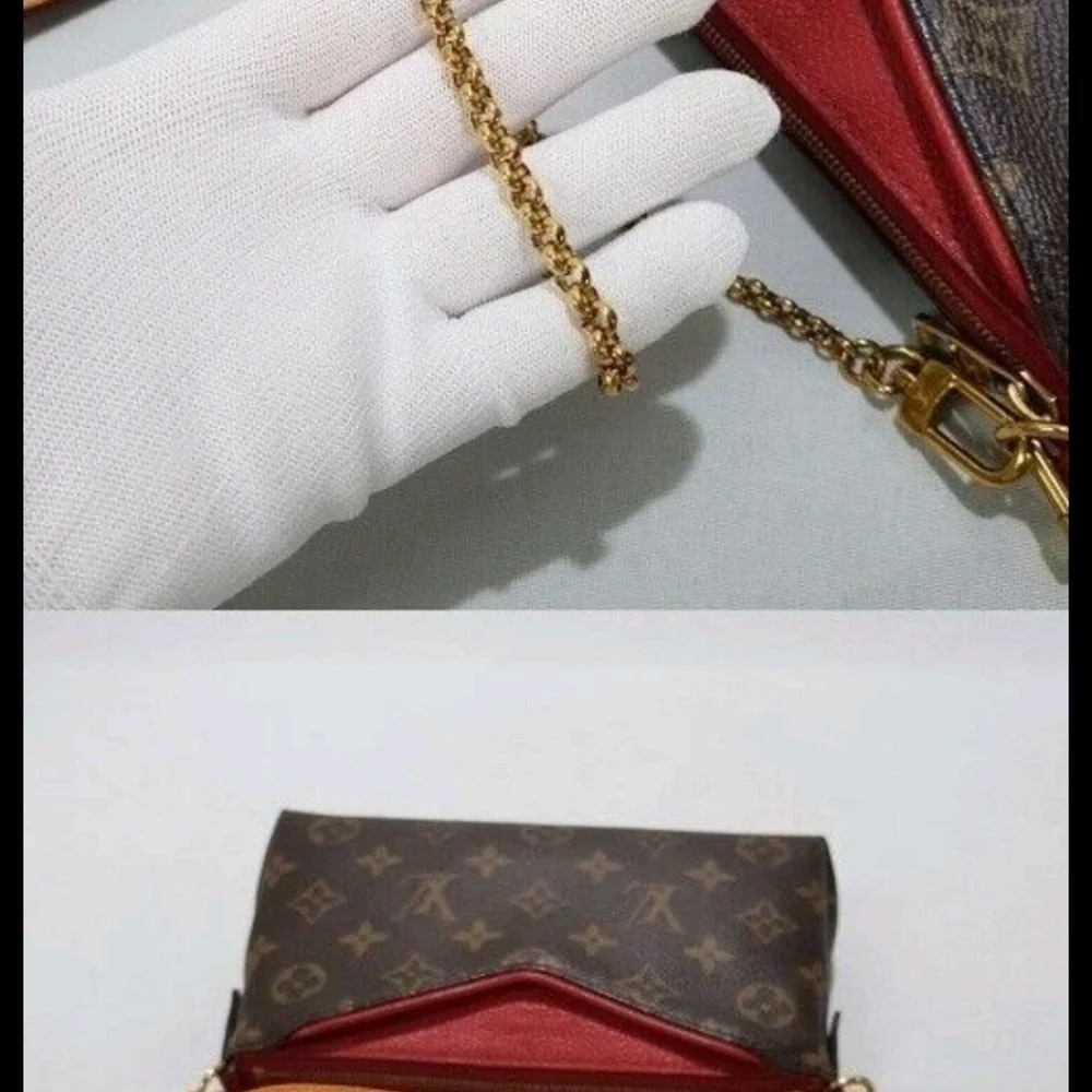Dbl Authenticated Louis Vuitton Brown and Red Crossbody Bag Clutch